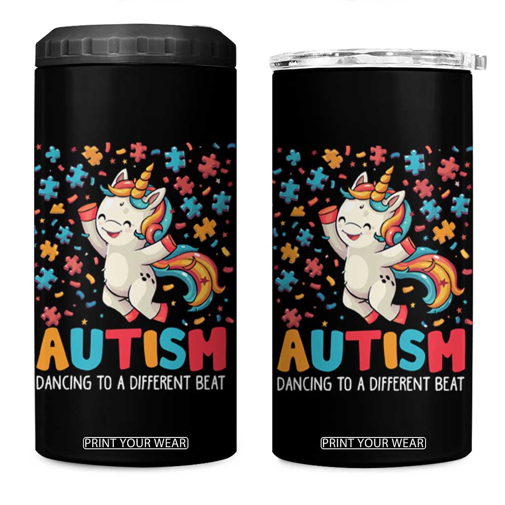 Autism Awareness 4 in 1 Can Cooler Tumbler Puzzle Unicorn Dancing To A Different Beat TS09 One Size: 16 oz Black Print Your Wear