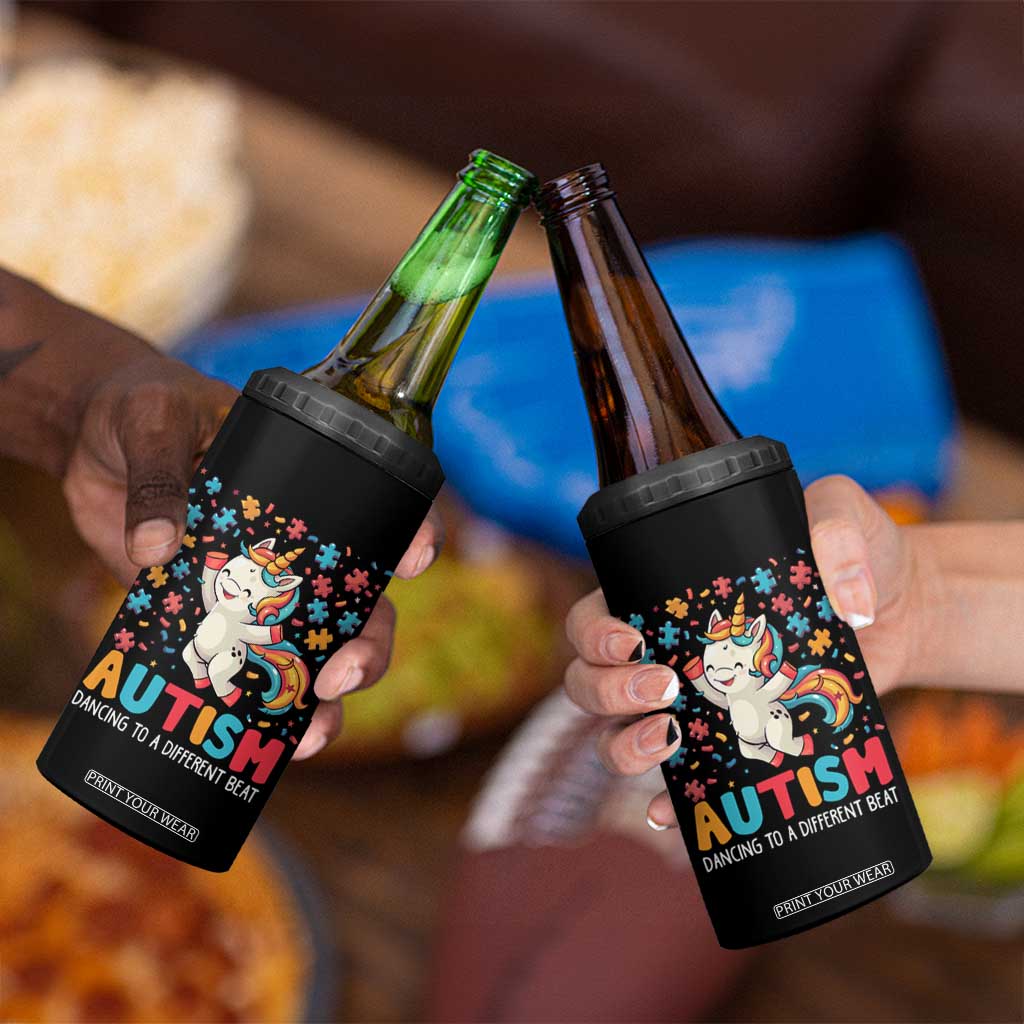 Autism Awareness 4 in 1 Can Cooler Tumbler Puzzle Unicorn Dancing To A Different Beat TS09 Print Your Wear