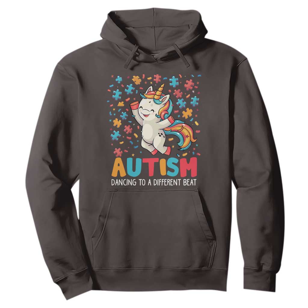 Autism Awareness Hoodie Puzzle Unicorn Dancing To A Different Beat TS09 Dark Chocolate Printyourwear