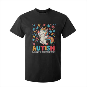 Autism Awareness T Shirt For Kid Puzzle Unicorn Dancing To A Different Beat TS09 Black Printyourwear
