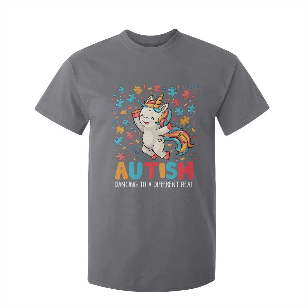 Autism Awareness T Shirt For Kid Puzzle Unicorn Dancing To A Different Beat TS09 Charcoal Printyourwear