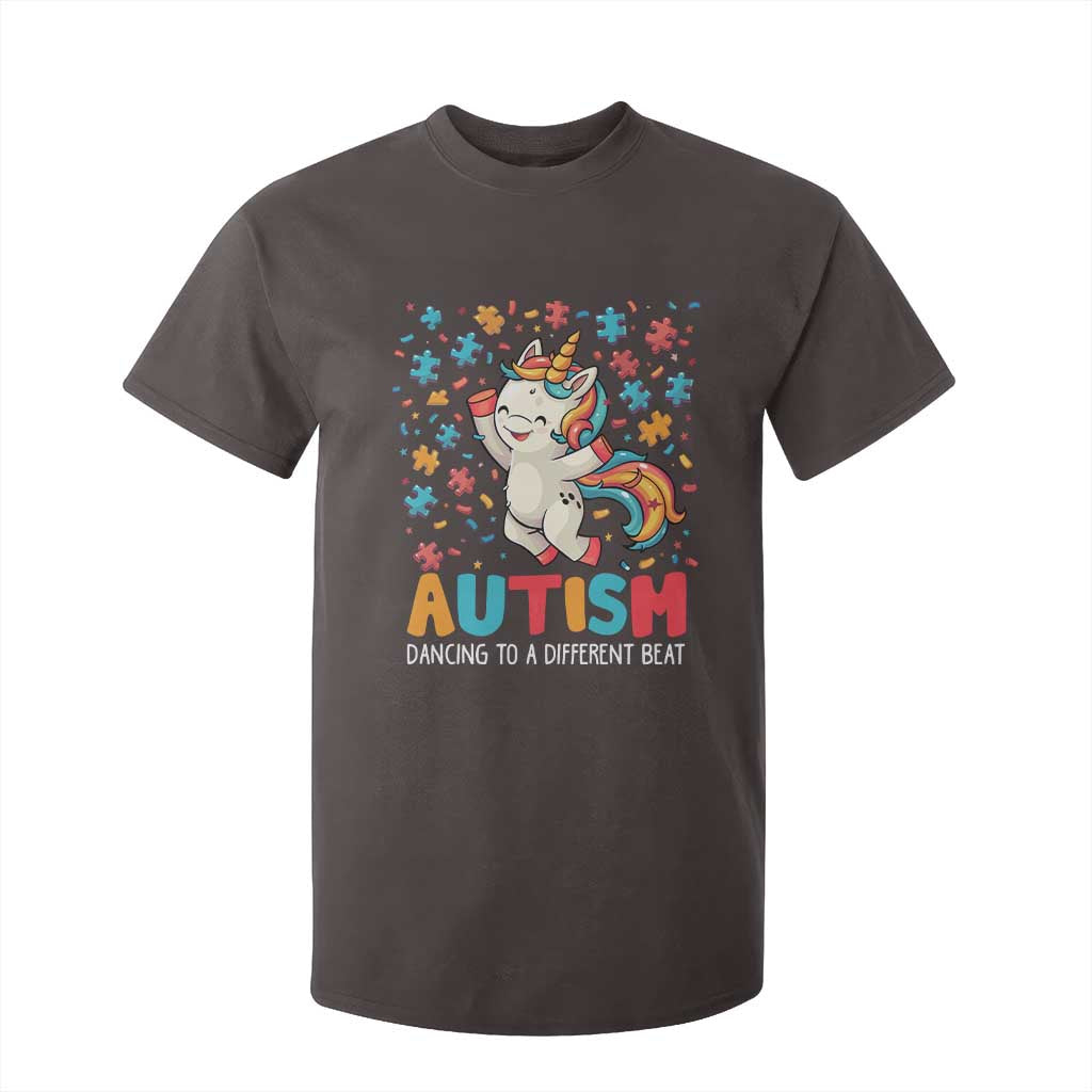Autism Awareness T Shirt For Kid Puzzle Unicorn Dancing To A Different Beat TS09 Dark Chocolate Printyourwear