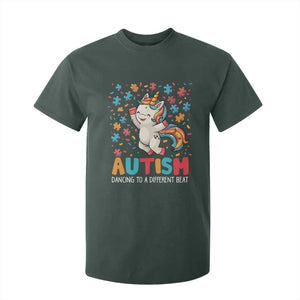Autism Awareness T Shirt For Kid Puzzle Unicorn Dancing To A Different Beat TS09 Dark Forest Green Printyourwear