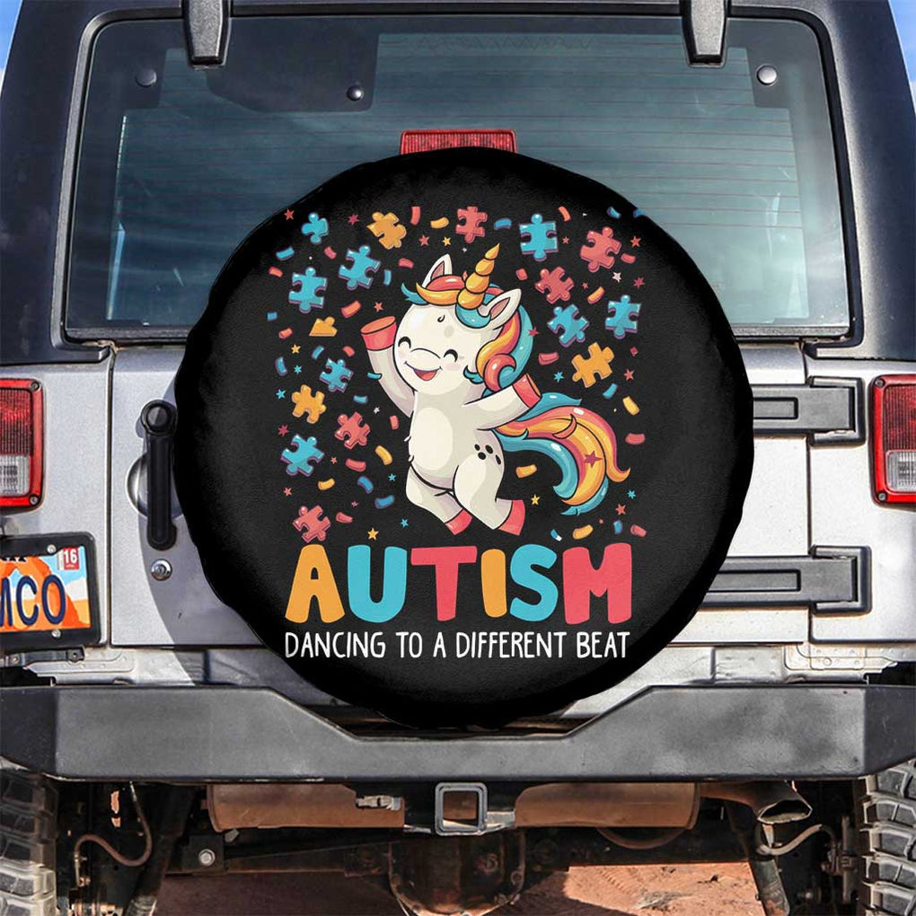 Autism Awareness Spare Tire Cover Puzzle Unicorn Dancing To A Different Beat TS09 No hole Black Print Your Wear