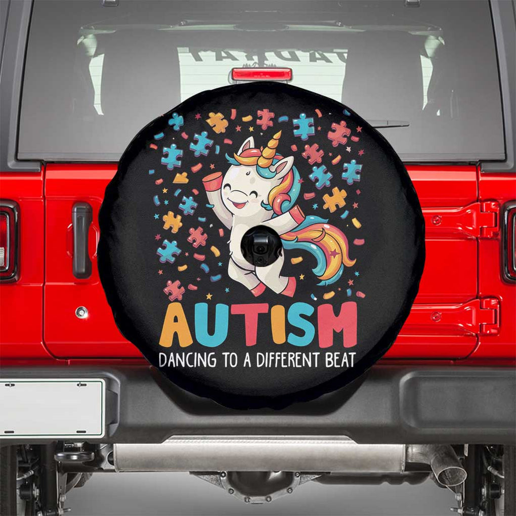 Autism Awareness Spare Tire Cover Puzzle Unicorn Dancing To A Different Beat TS09 Black Print Your Wear