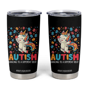 Autism Awareness Tumbler Cup Puzzle Unicorn Dancing To A Different Beat TS09 Black Print Your Wear