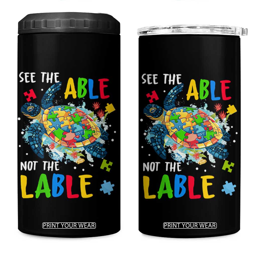 Autism Awareness 4 in 1 Can Cooler Tumbler See The Able Not The Label Puzzle Sea Turtle TS09 One Size: 16 oz Black Print Your Wear