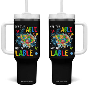 Autism Awareness Tumbler With Handle See The Able Not The Label Puzzle Sea Turtle TS09 One Size: 40 oz Black Print Your Wear