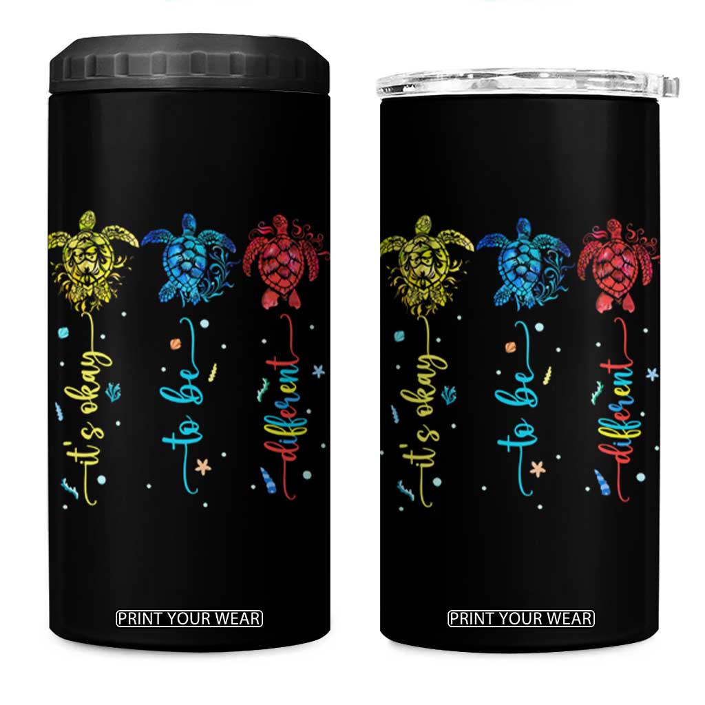 Autism Awareness 4 in 1 Can Cooler Tumbler It's Ok To Be Different Sea Turtle TS09 One Size: 16 oz Black Print Your Wear