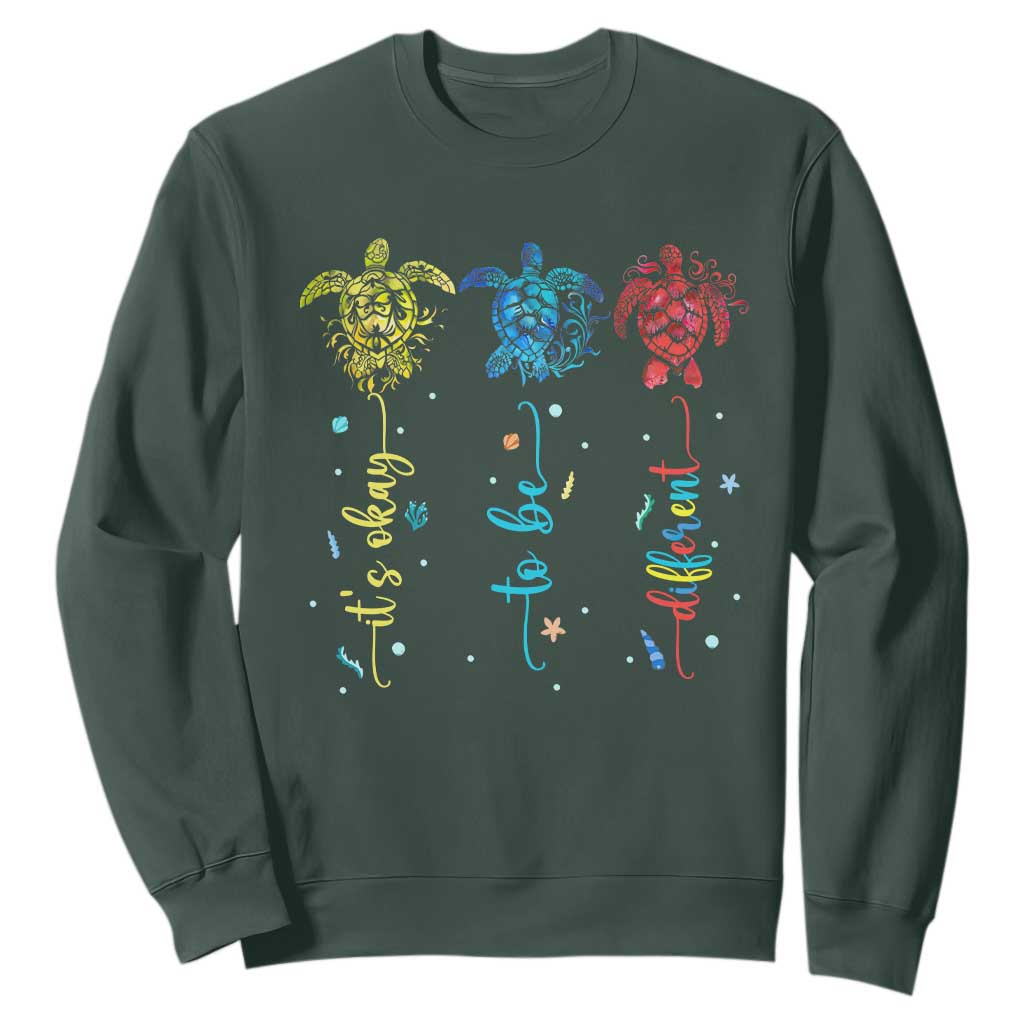 Autism Awareness Sweatshirt It's Ok To Be Different Sea Turtle TS09 Dark Forest Green Printyourwear