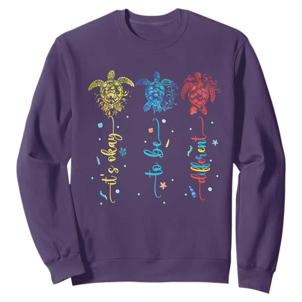 Autism Awareness Sweatshirt It's Ok To Be Different Sea Turtle TS09 Purple Printyourwear