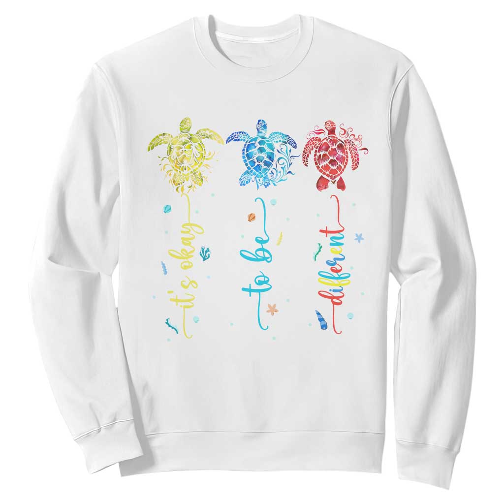 Autism Awareness Sweatshirt It's Ok To Be Different Sea Turtle TS09 White Printyourwear