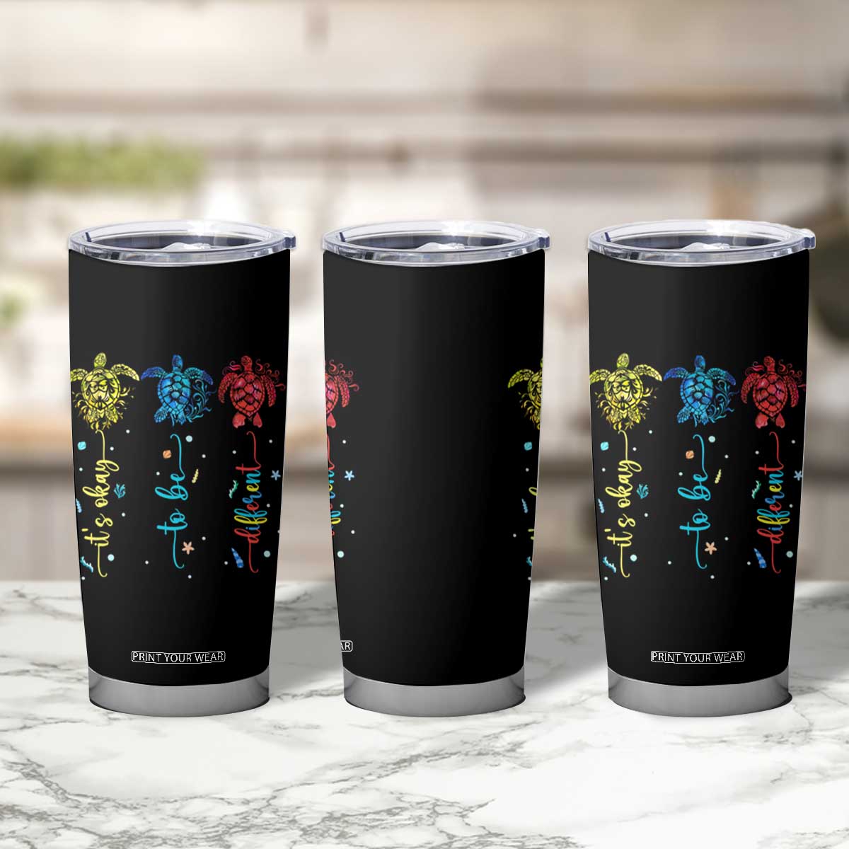 Autism Awareness Tumbler Cup It's Ok To Be Different Sea Turtle TS09 Print Your Wear
