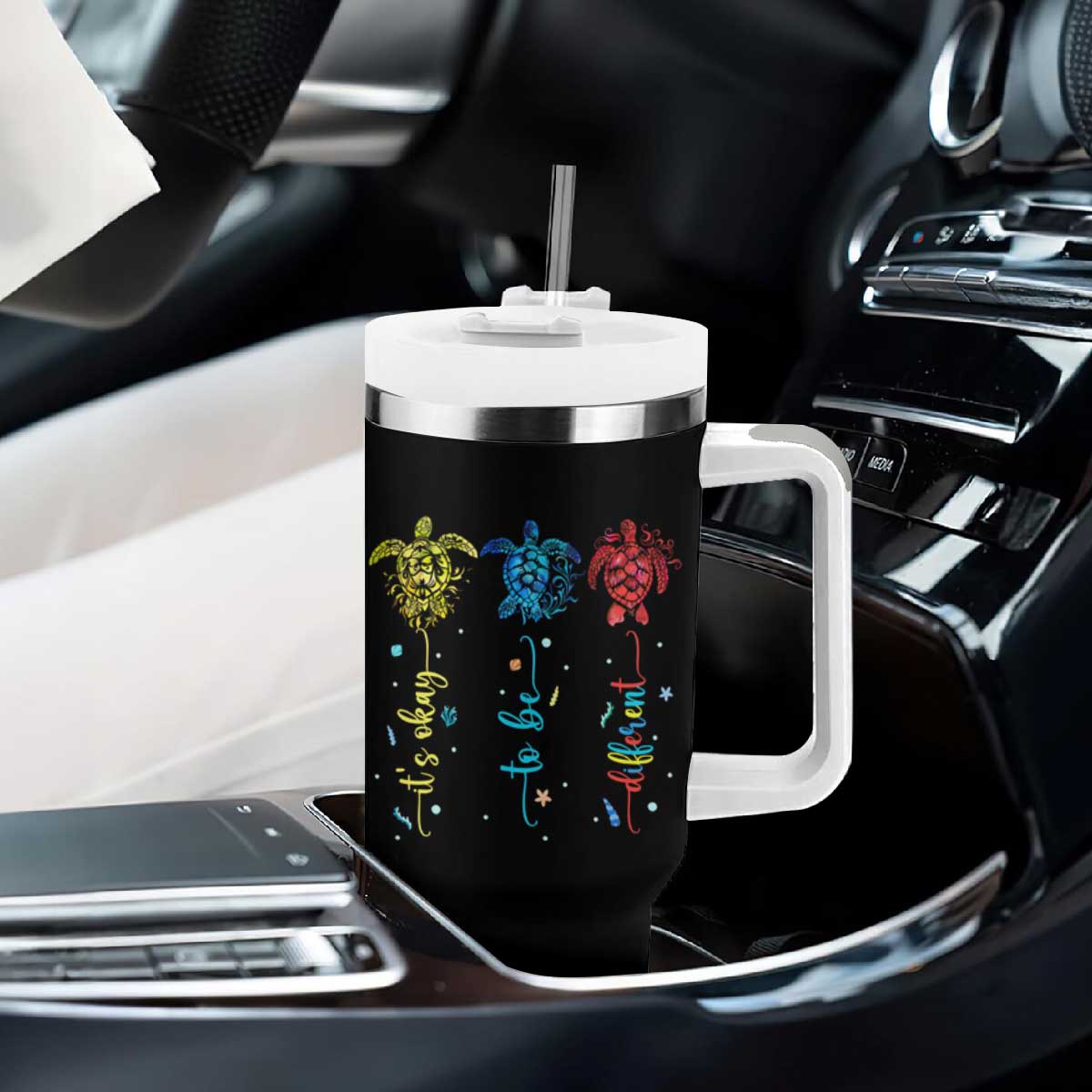 Autism Awareness Tumbler With Handle It's Ok To Be Different Sea Turtle TS09 Print Your Wear