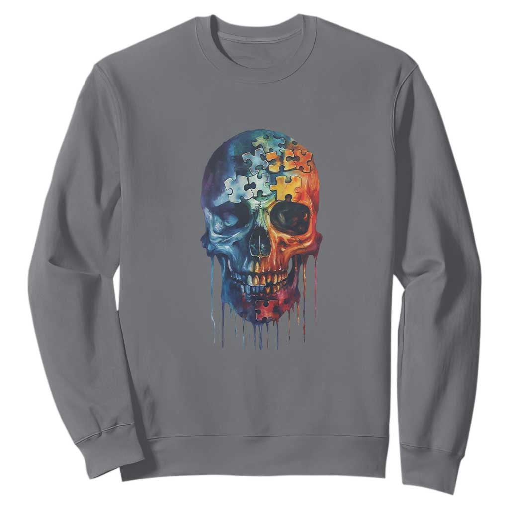 Autism Awareness Cool Puzzle Skull Sweatshirt TS09 Charcoal Printyourwear