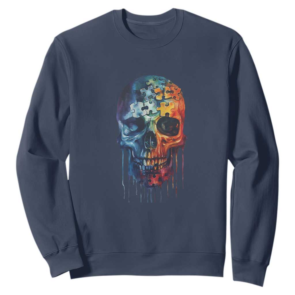 Autism Awareness Cool Puzzle Skull Sweatshirt TS09 Navy Printyourwear