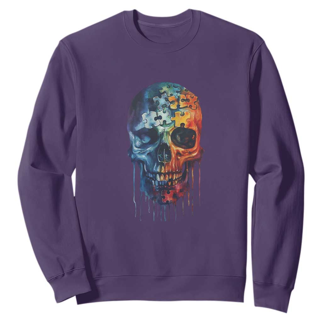 Autism Awareness Cool Puzzle Skull Sweatshirt TS09 Purple Printyourwear