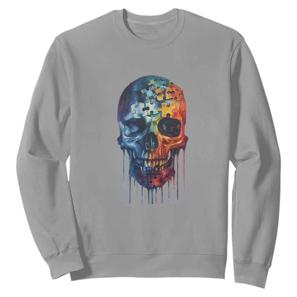 Autism Awareness Cool Puzzle Skull Sweatshirt TS09 Sport Gray Printyourwear