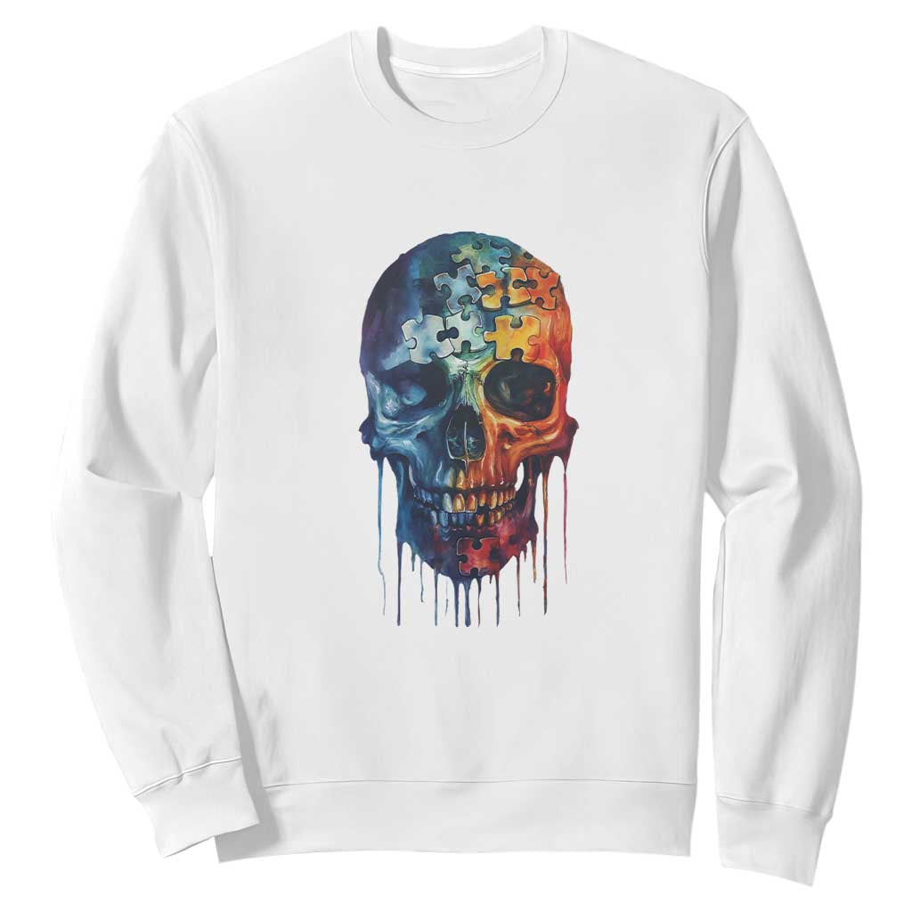 Autism Awareness Cool Puzzle Skull Sweatshirt TS09 White Printyourwear