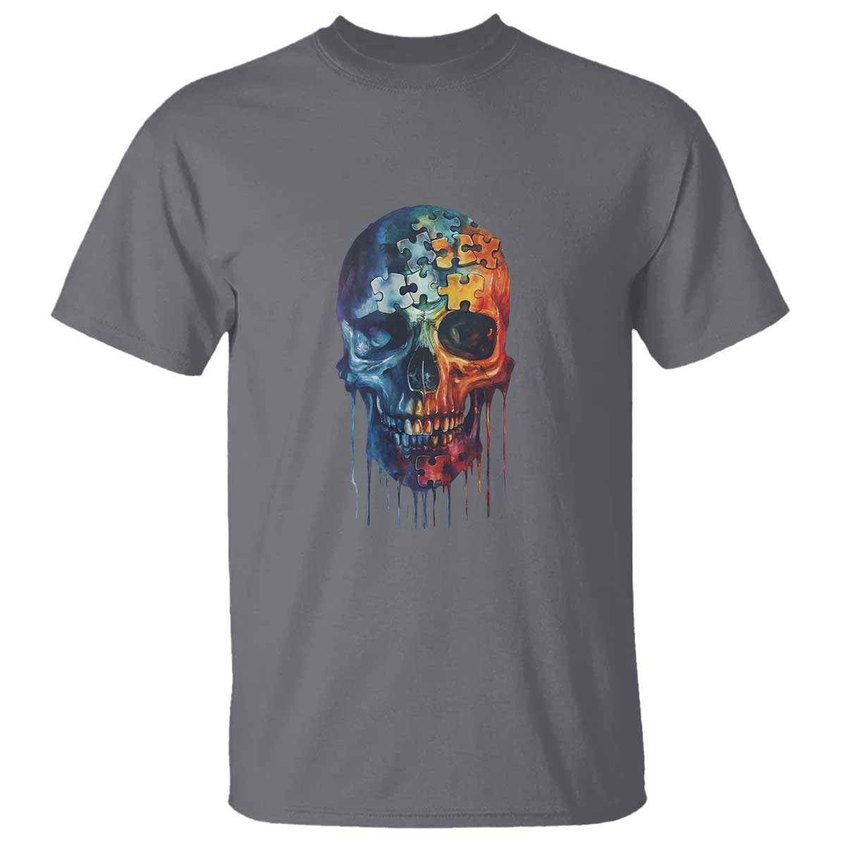 Autism Awareness Cool Puzzle Skull T Shirt TS09 Charcoal Printyourwear