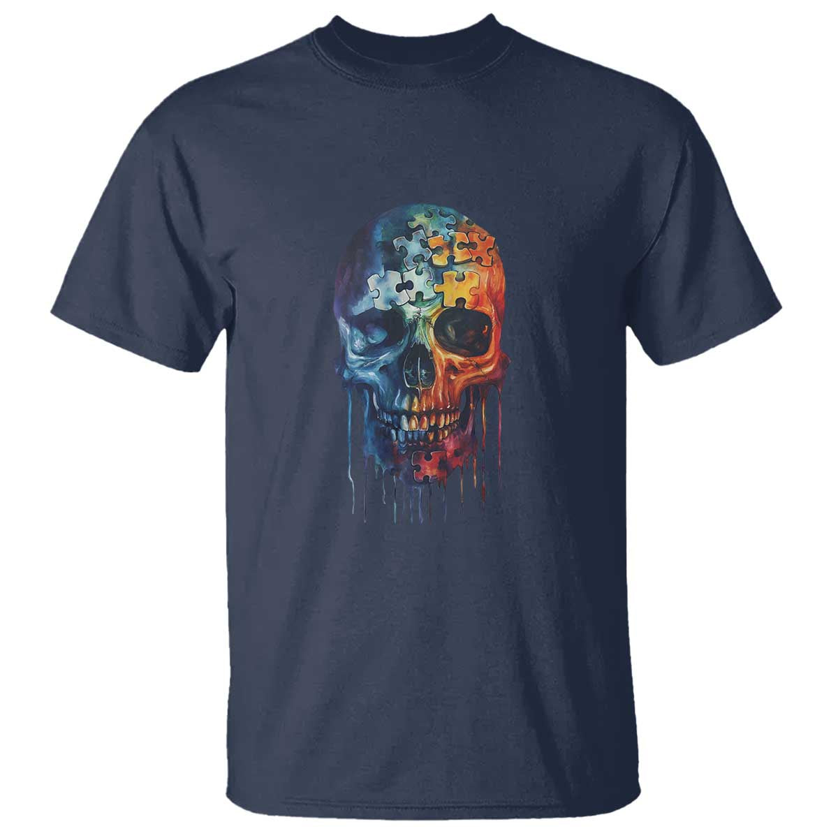 Autism Awareness Cool Puzzle Skull T Shirt TS09 Navy Printyourwear