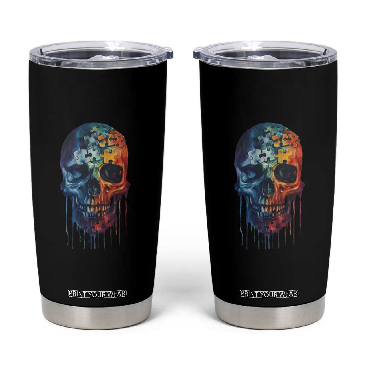 Autism Awareness Cool Puzzle Skull Tumbler Cup TS09 Black Print Your Wear