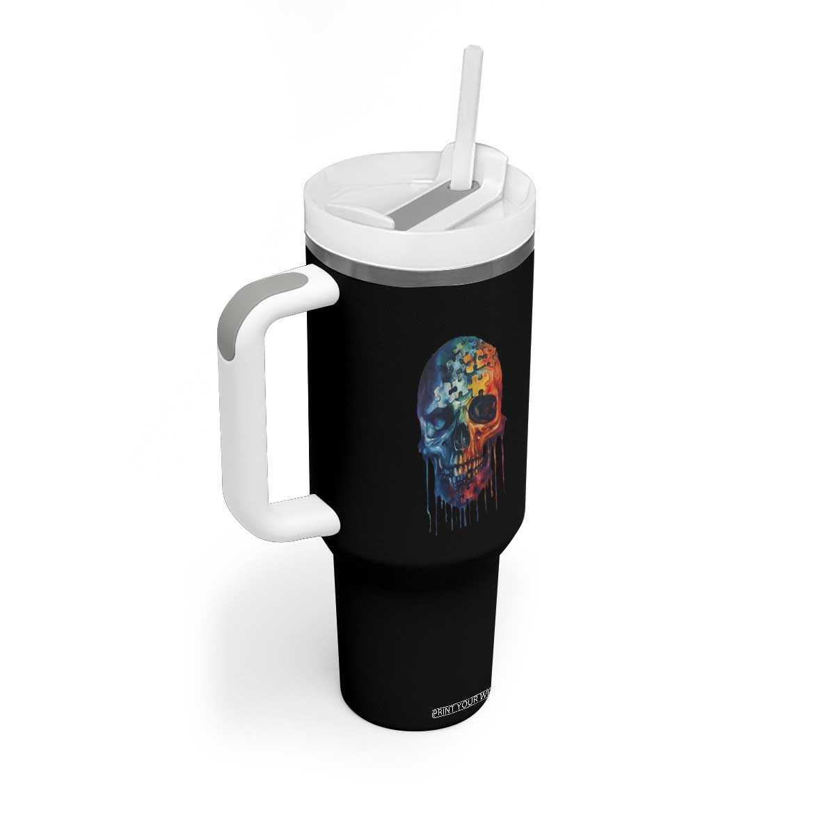 Autism Awareness Cool Puzzle Skull Tumbler With Handle TS09 Print Your Wear