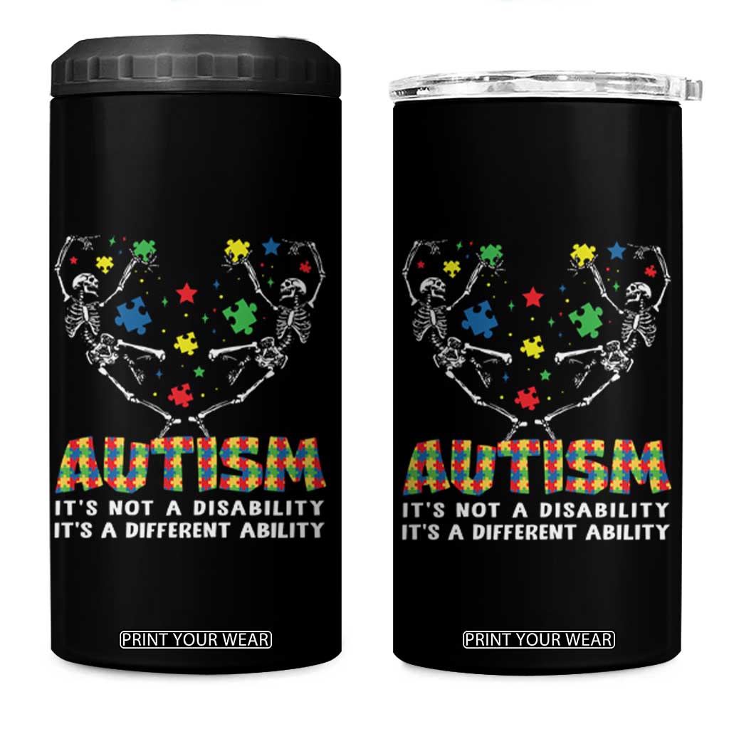 Autism Awareness 4 in 1 Can Cooler Tumbler Skeleton It's Not A Disability It's A Different Ability TS09 One Size: 16 oz Black Print Your Wear