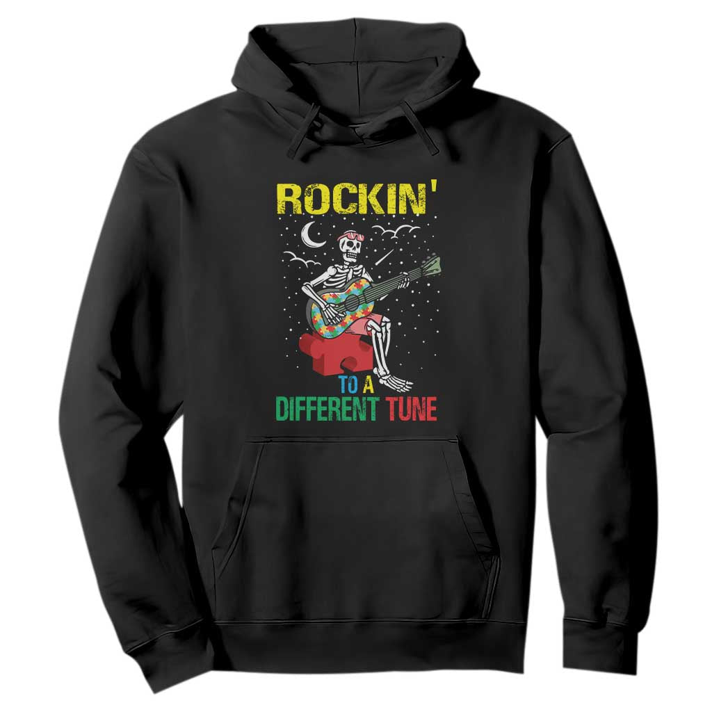 Autism Awareness Hoodie Rockin' To A Different Tune Skeleton TS09 Black Printyourwear