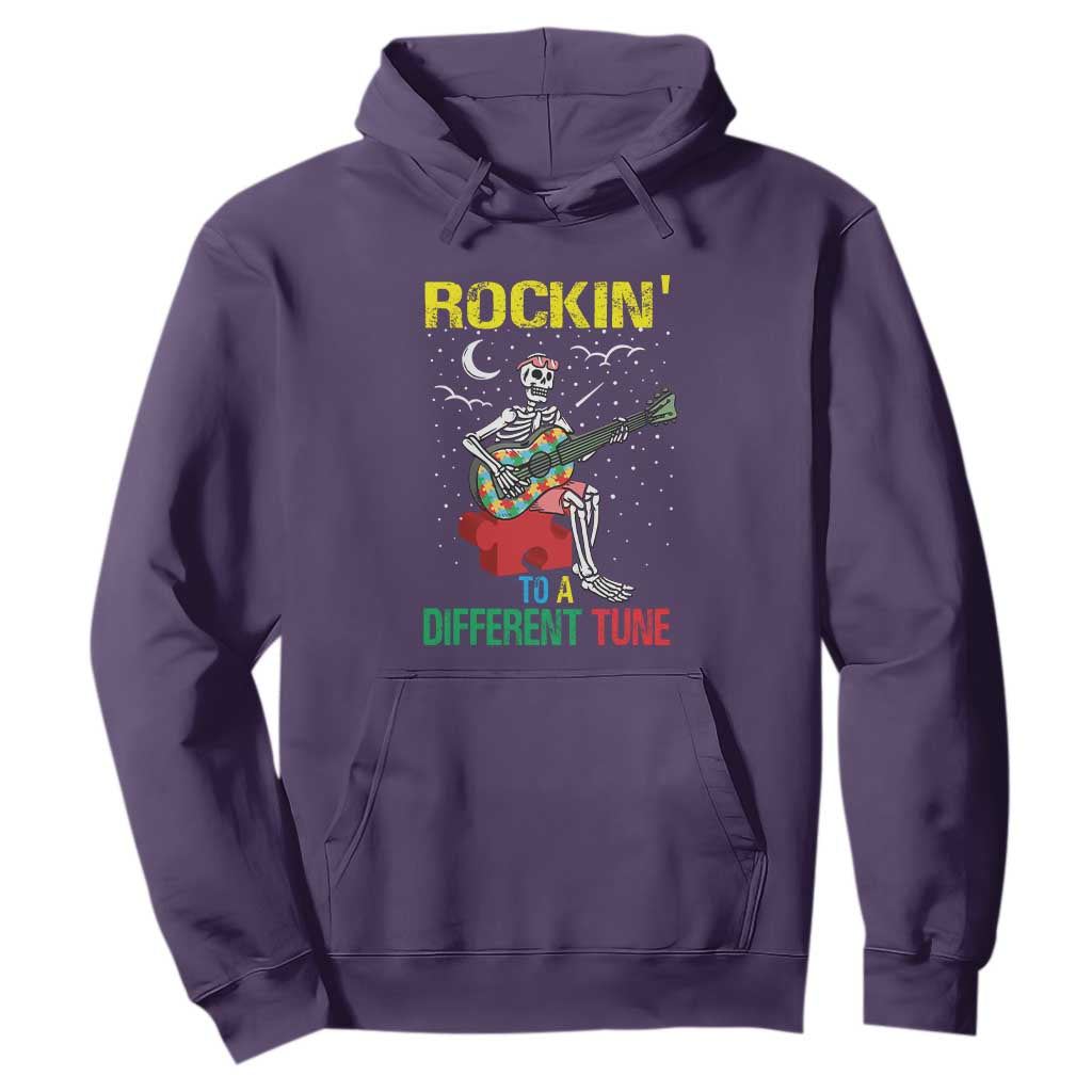 Autism Awareness Hoodie Rockin' To A Different Tune Skeleton TS09 Purple Printyourwear