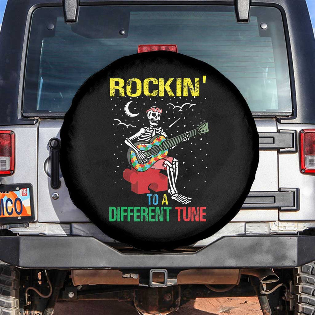Autism Awareness Spare Tire Cover Rockin' To A Different Tune Skeleton TS09 No hole Black Print Your Wear