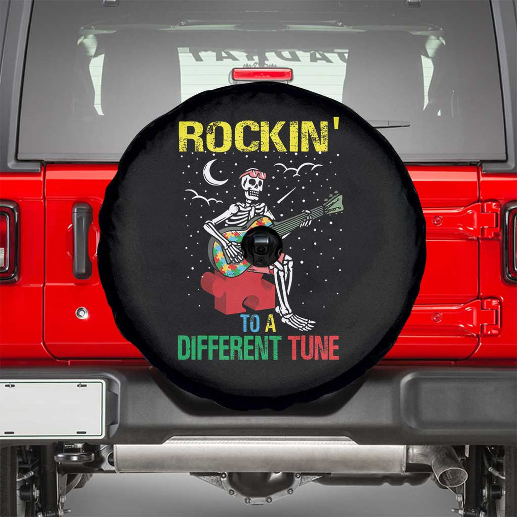 Autism Awareness Spare Tire Cover Rockin' To A Different Tune Skeleton TS09 Black Print Your Wear