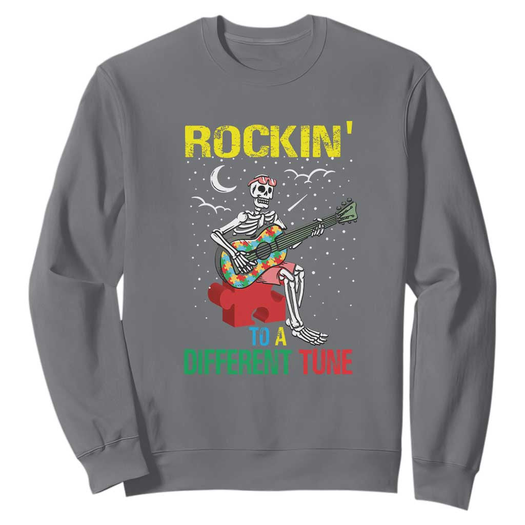 Autism Awareness Sweatshirt Rockin' To A Different Tune Skeleton TS09 Charcoal Printyourwear