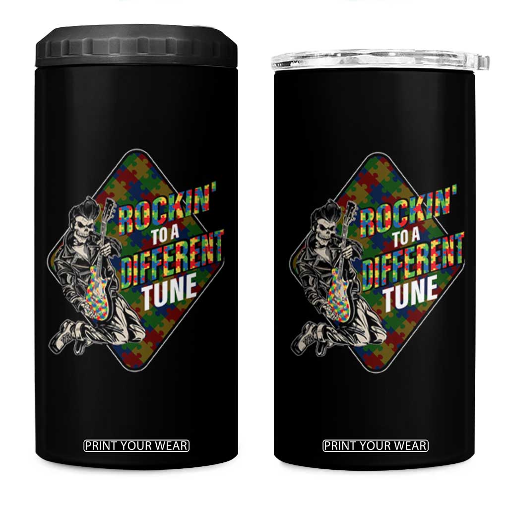 Autism Awareness 4 in 1 Can Cooler Tumbler Rockin' To A Different Tune TS09 One Size: 16 oz Black Print Your Wear