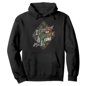 Autism Awareness Hoodie Rockin' To A Different Tune Skeleton TS09 Black Printyourwear