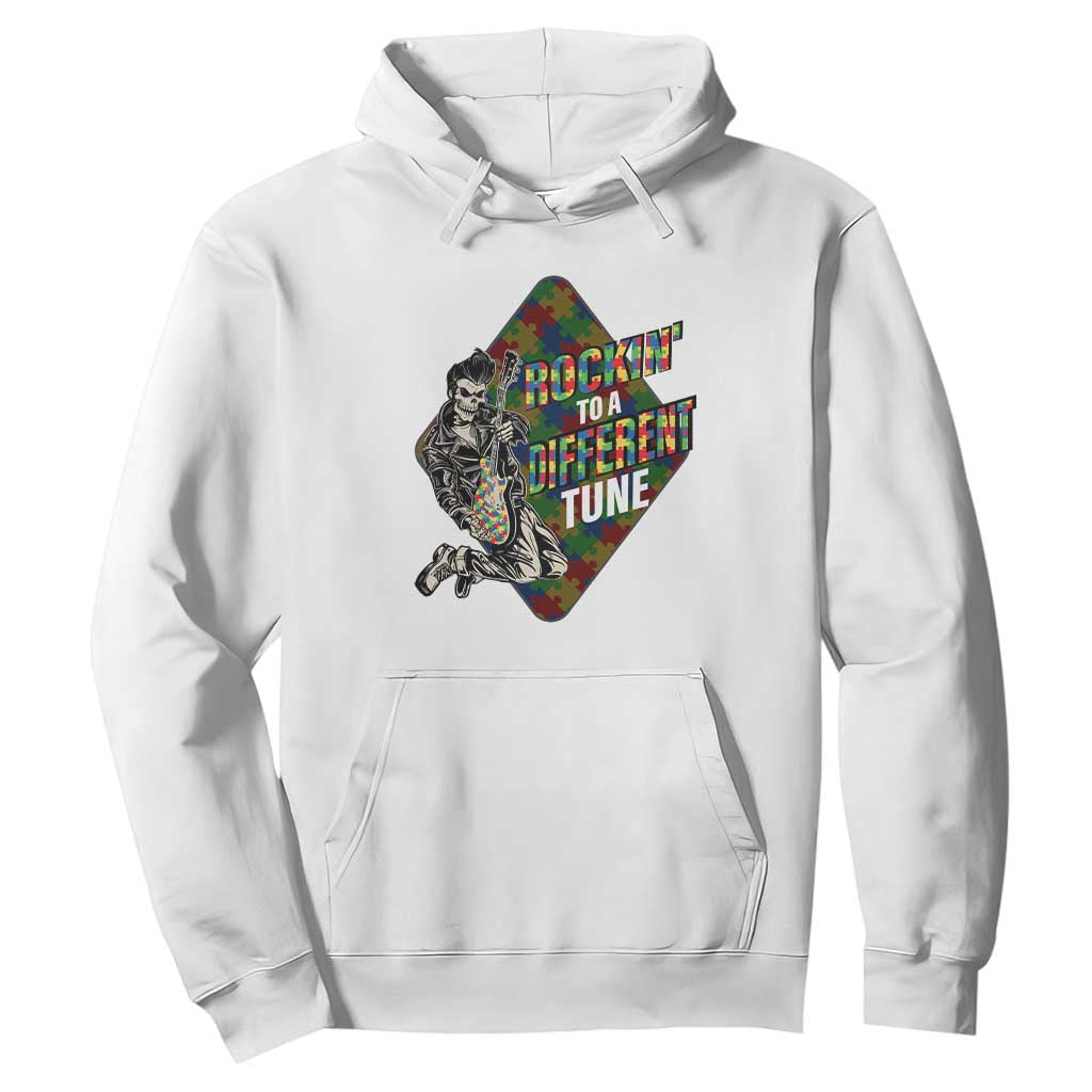Autism Awareness Hoodie Rockin' To A Different Tune Skeleton TS09 White Printyourwear