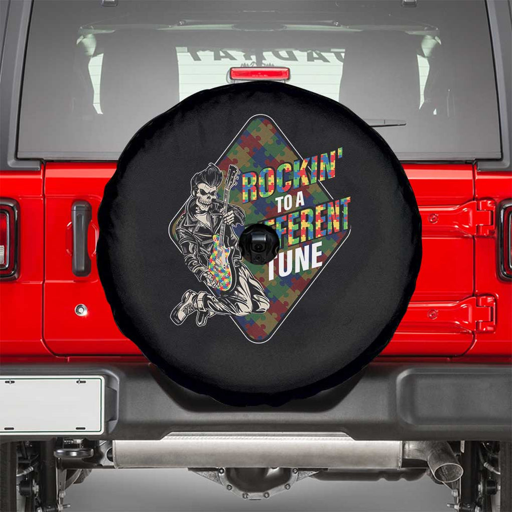 Autism Awareness Spare Tire Cover Rockin' To A Different Tune Skeleton TS09 Black Print Your Wear