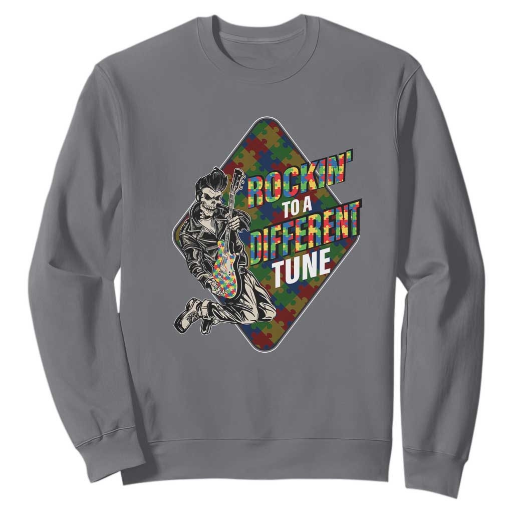 Autism Awareness Sweatshirt Rockin' To A Different Tune Skeleton TS09 Charcoal Printyourwear