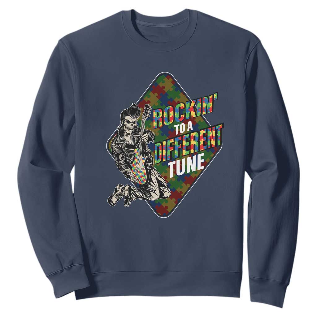 Autism Awareness Sweatshirt Rockin' To A Different Tune Skeleton TS09 Navy Printyourwear