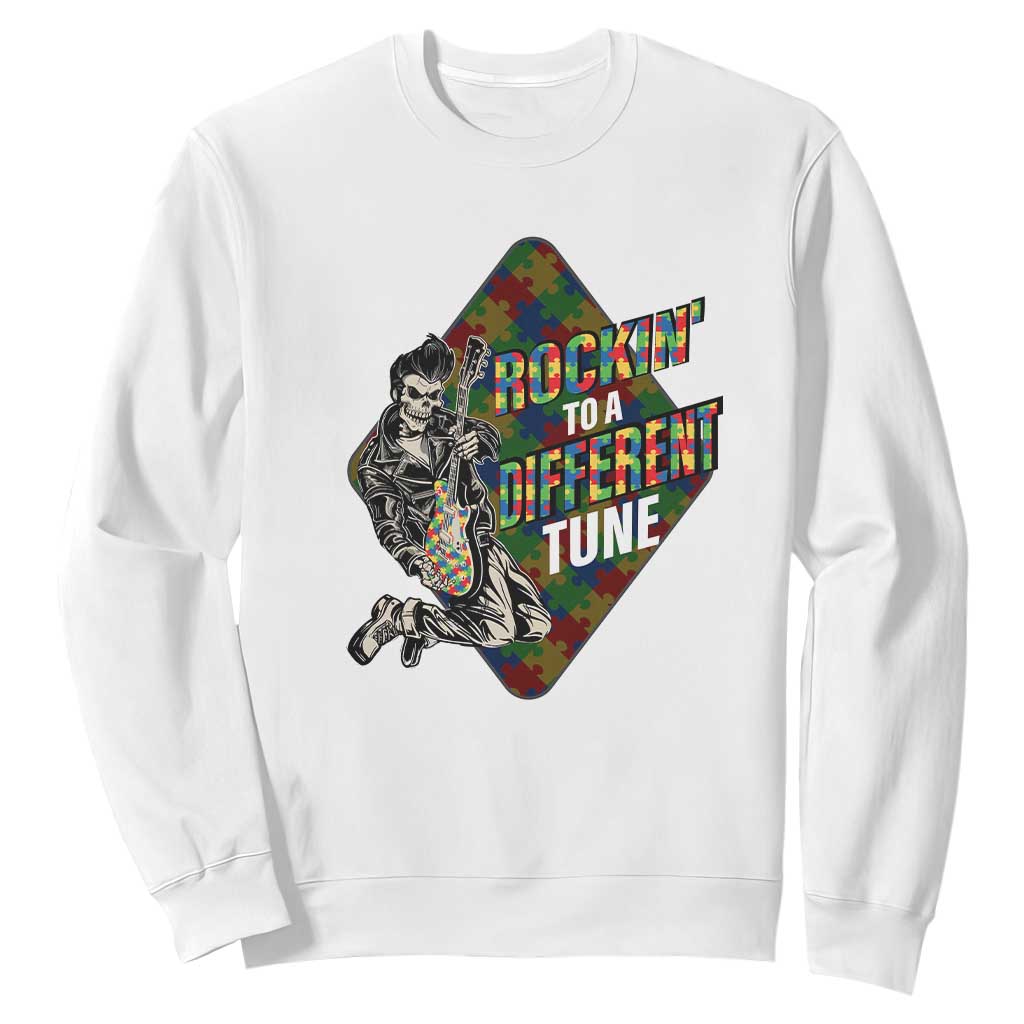 Autism Awareness Sweatshirt Rockin' To A Different Tune Skeleton TS09 White Printyourwear