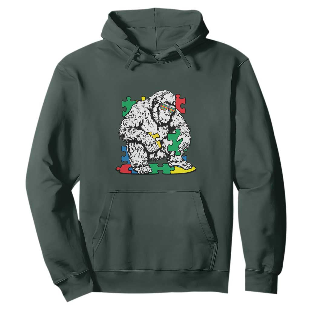 Autism Awareness Bigfoot Puzzle Autistic Warrior Hoodie TS09 Dark Forest Green Printyourwear