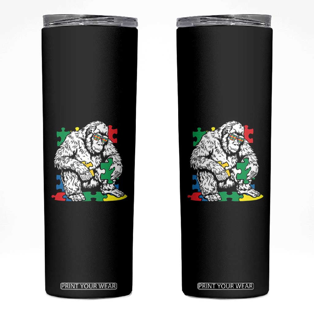 Autism Awareness Bigfoot Puzzle Autistic Warrior Skinny Tumbler TS09 Black Print Your Wear