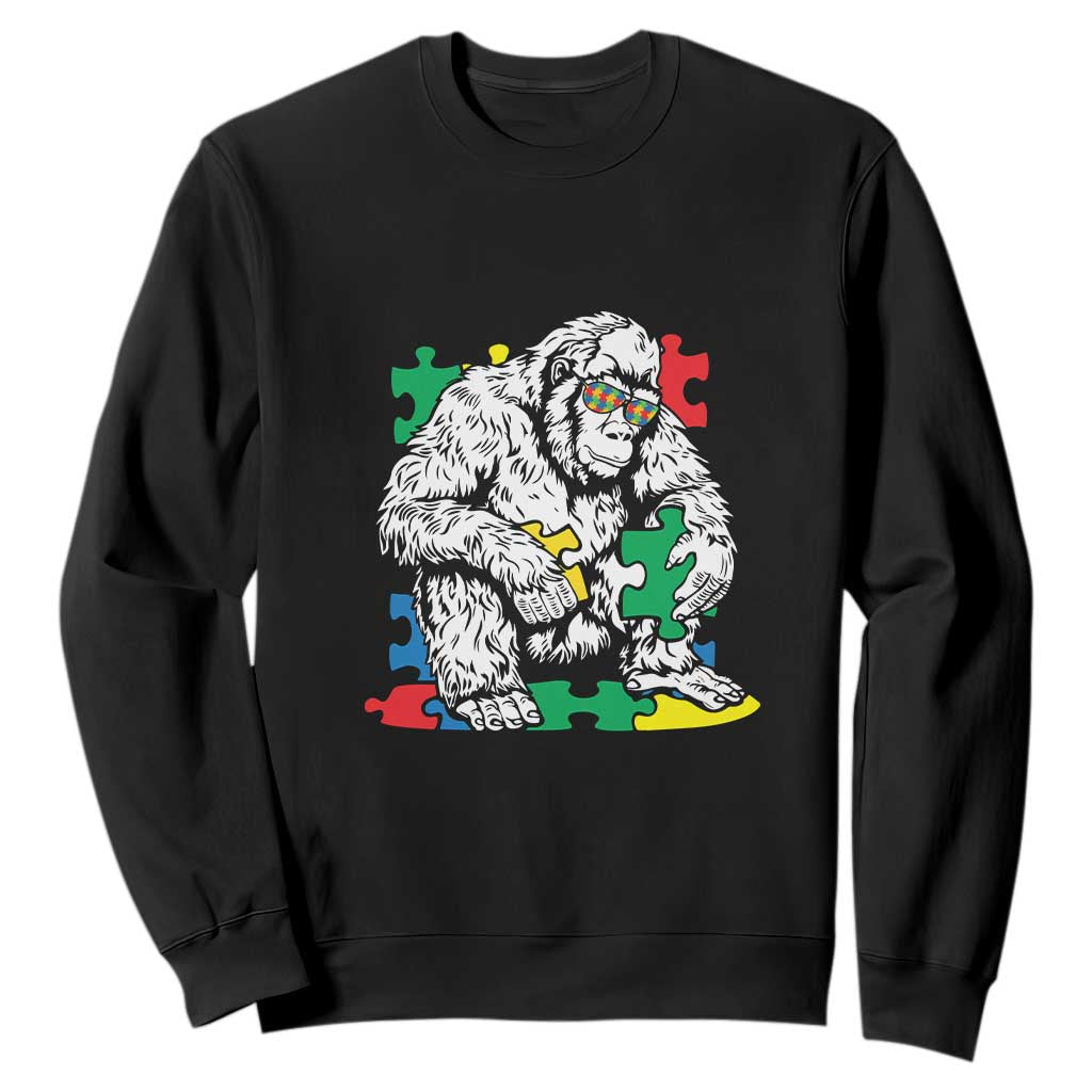 Autism Awareness Bigfoot Puzzle Autistic Warrior Sweatshirt TS09 Black Printyourwear