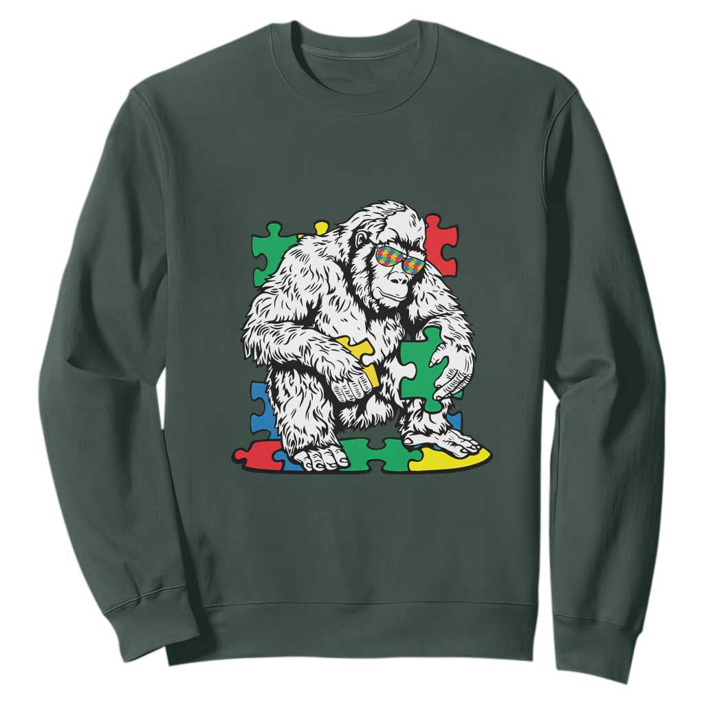 Autism Awareness Bigfoot Puzzle Autistic Warrior Sweatshirt TS09 Dark Forest Green Printyourwear
