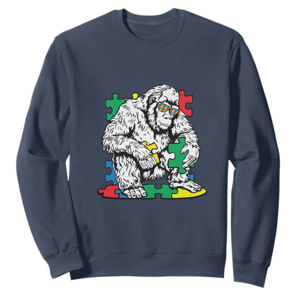 Autism Awareness Bigfoot Puzzle Autistic Warrior Sweatshirt TS09 Navy Printyourwear
