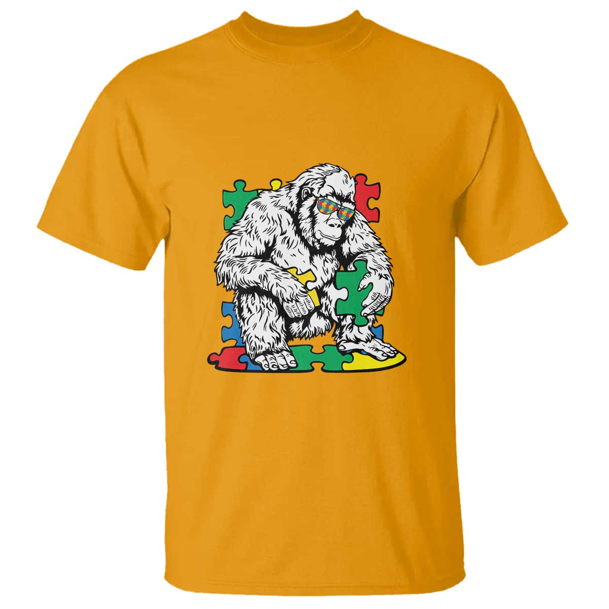 Autism Awareness Bigfoot Puzzle Autistic Warrior T Shirt TS09 Gold Printyourwear