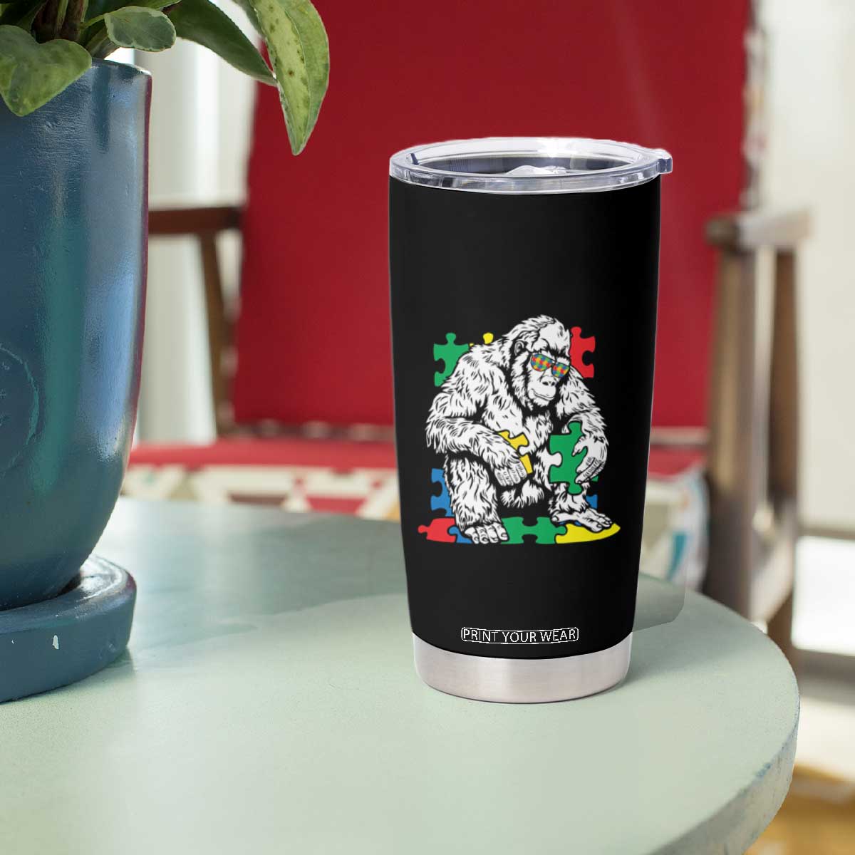Autism Awareness Bigfoot Puzzle Autistic Warrior Tumbler Cup TS09 Print Your Wear