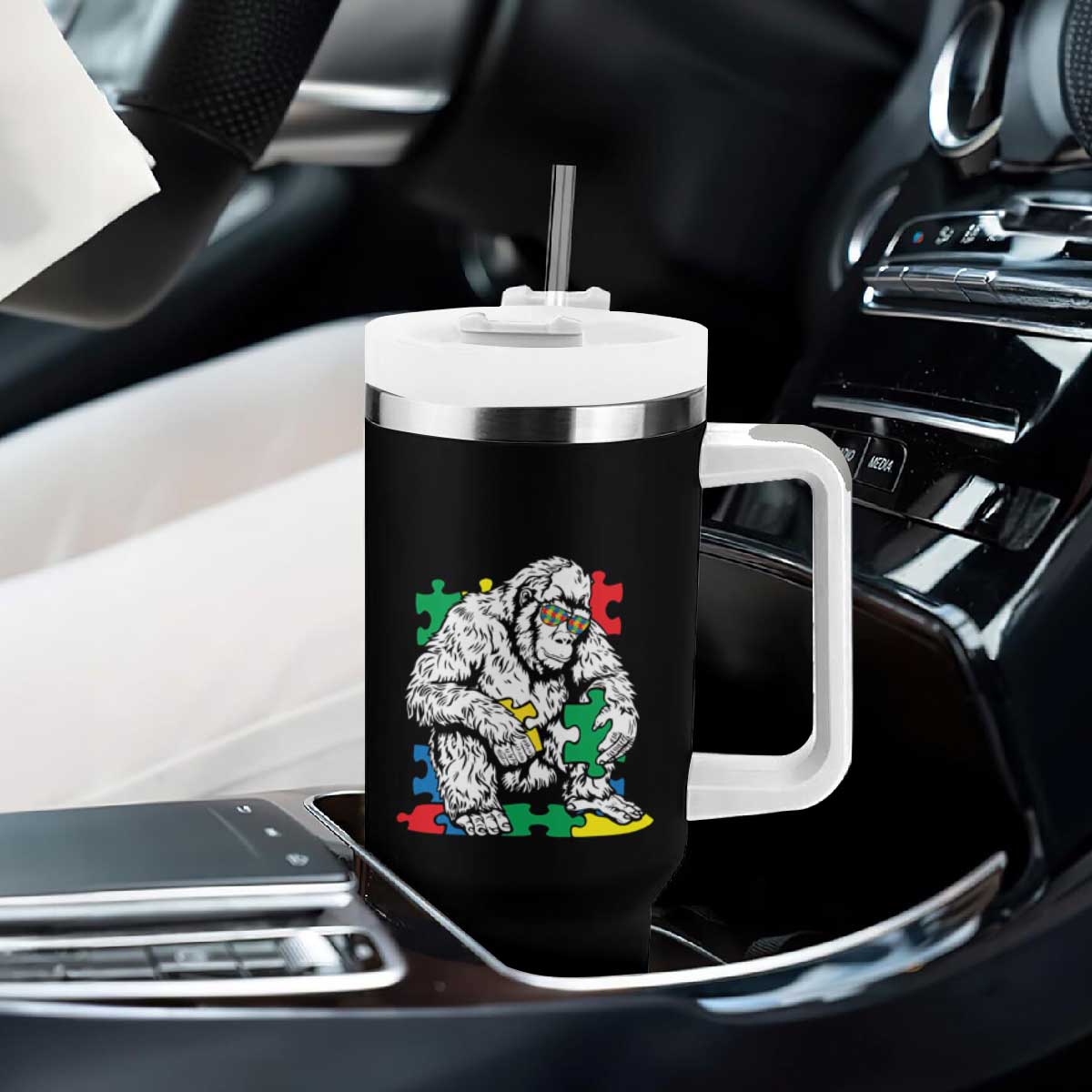 Autism Awareness Bigfoot Puzzle Autistic Warrior Tumbler With Handle TS09 Print Your Wear