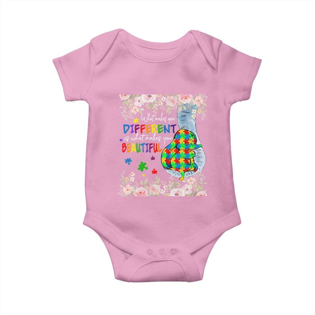 Autism Awareness Baby Onesie What Makes You Different Is What Makes You Beautiful Autistic Elephant Mom TS09 Light Pink Print Your Wear