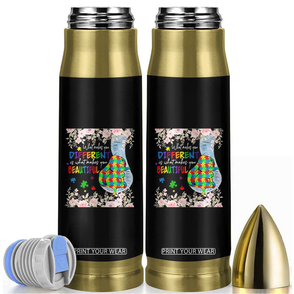 Autism Awareness Bullet Tumbler What Makes You Different Is What Makes You Beautiful Autistic Elephant Mom TS09 Black Print Your Wear